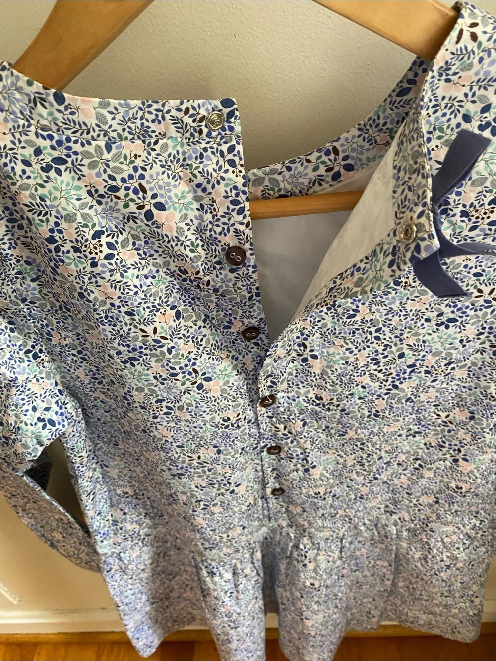 Girls Floral Long Sleeve Dress in Blue and Cream Jacadi Paris